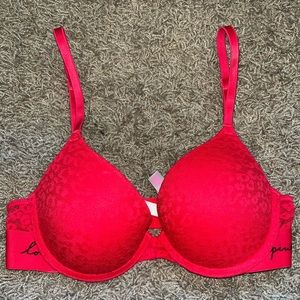 PINK victorias secret red push-up cheetah print bra